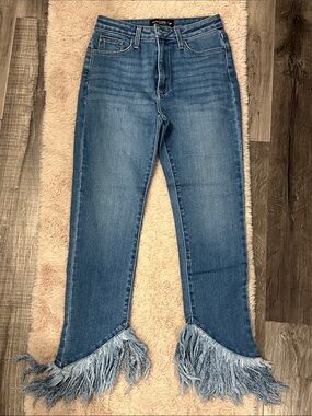 Just Black Blue Fringe-Hem Wide Leg Jeans
